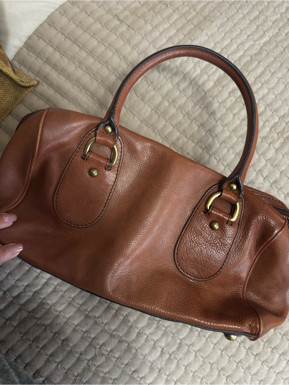 Vintage Banana Republic Brown Leather Satchel with Gold Hardware - Picture 2 of 5